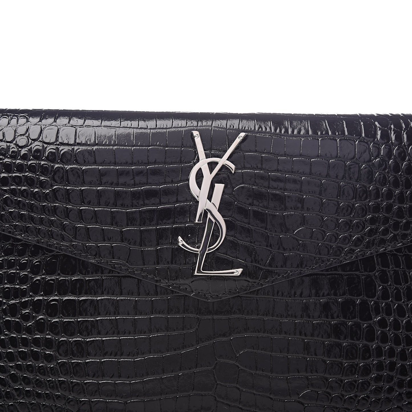 Calfskin Crocodile Embossed Uptown Monogram Clutch Black