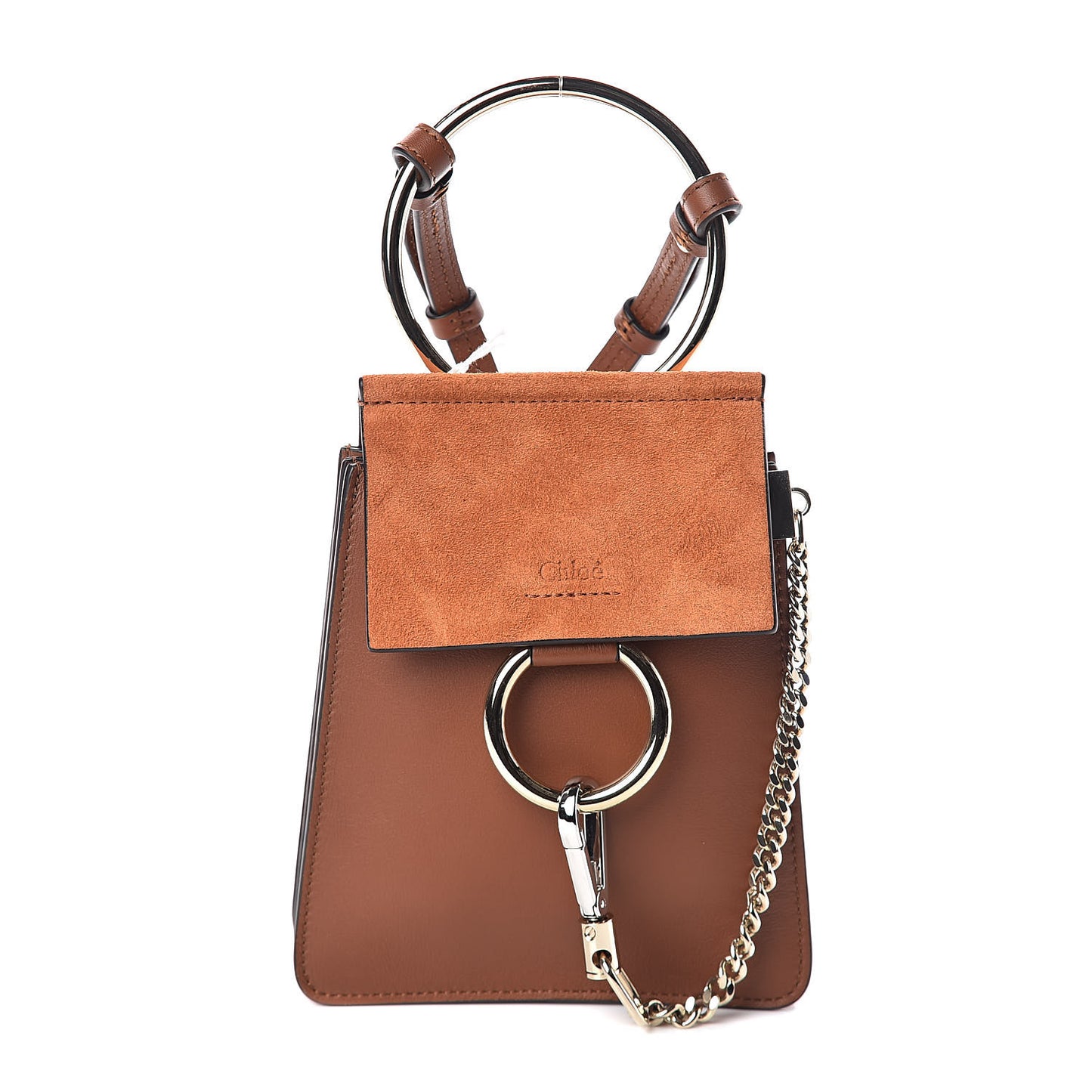 Suede Calfskin Mini Faye Bracelet Bag Tobacco
