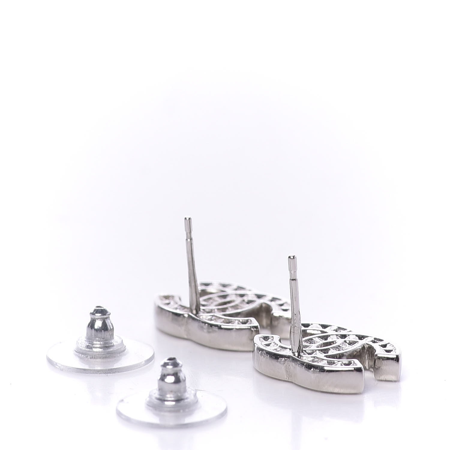 Chanel Baguette Crystal CC Earrings Silver 3 of 5