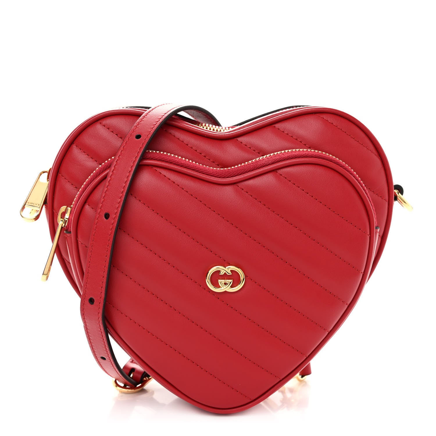 Gucci Calfskin Matelasse Diagonal Mini Interlocking G Heart Shoulder Bag Hibiscus Red 1 of 10