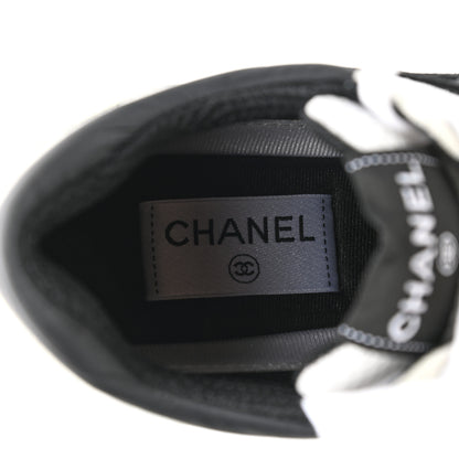 Chanel Mesh Suede Calfskin Grained Calfskin Womens CC Sneakers 38 White Black 7 of 9
