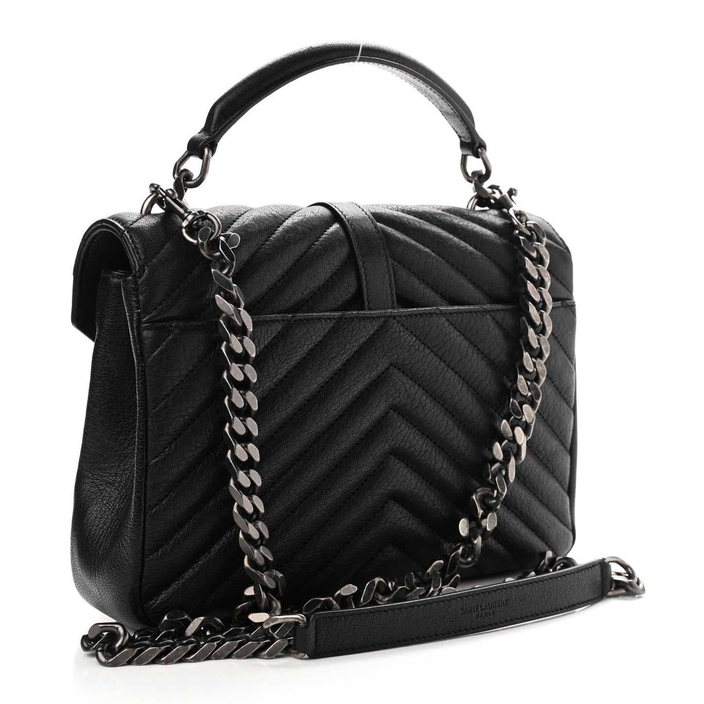 Sheepskin Matelasse Chevron Monogram Medium College Bag Black