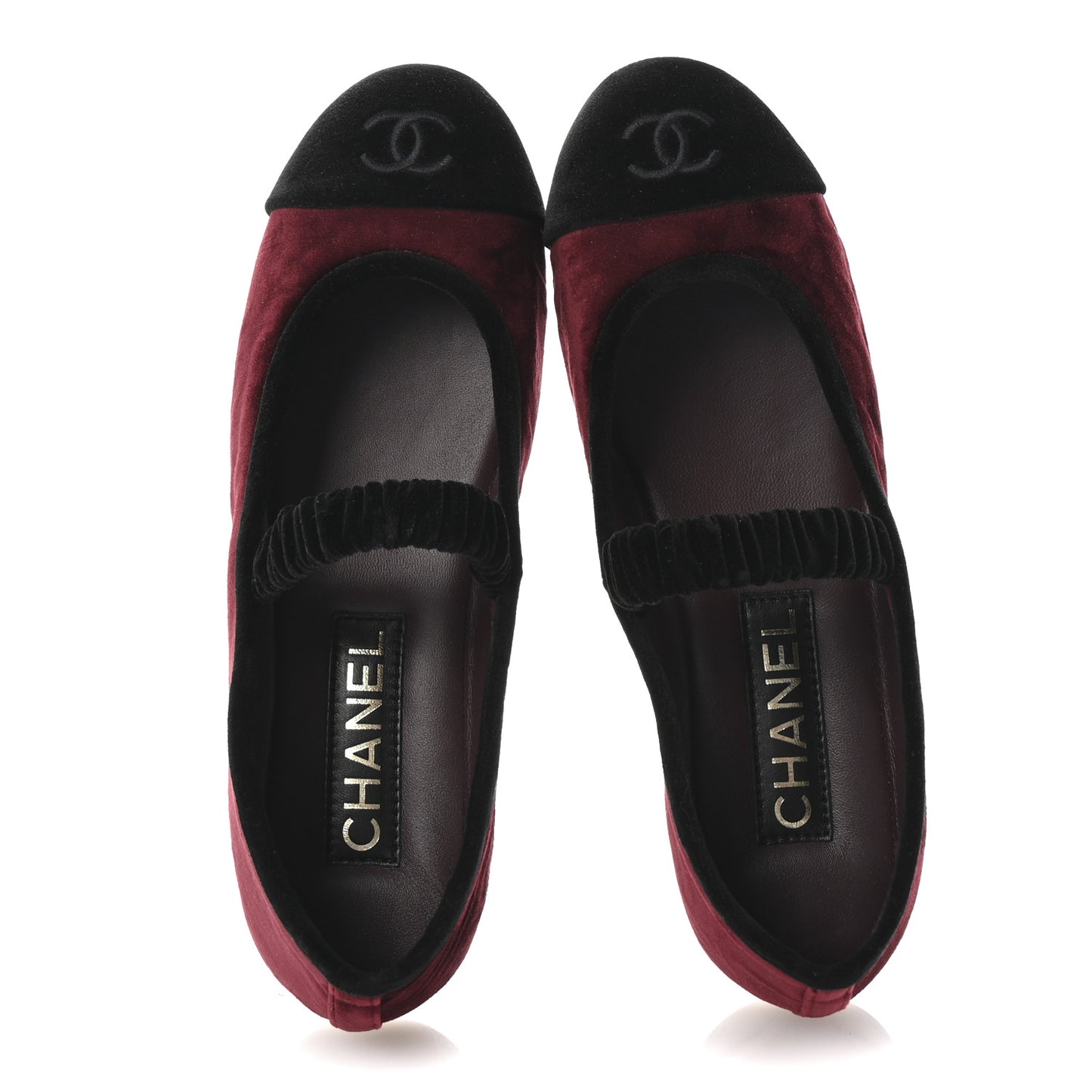 Velvet Mary Jane Flats 37 Burgundy Black
