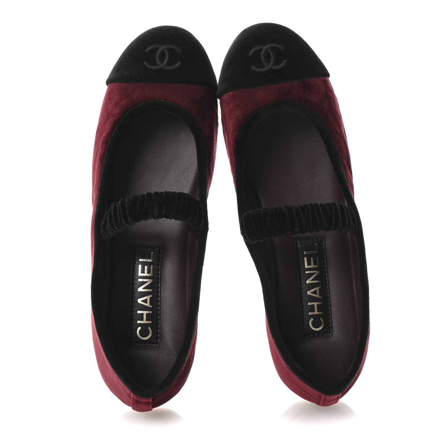 Chanel Velvet Mary Jane Flats 37 Burgundy Black 2 of 10