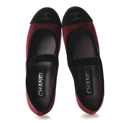Chanel Velvet Mary Jane Flats 37 Burgundy Black 2 of 10