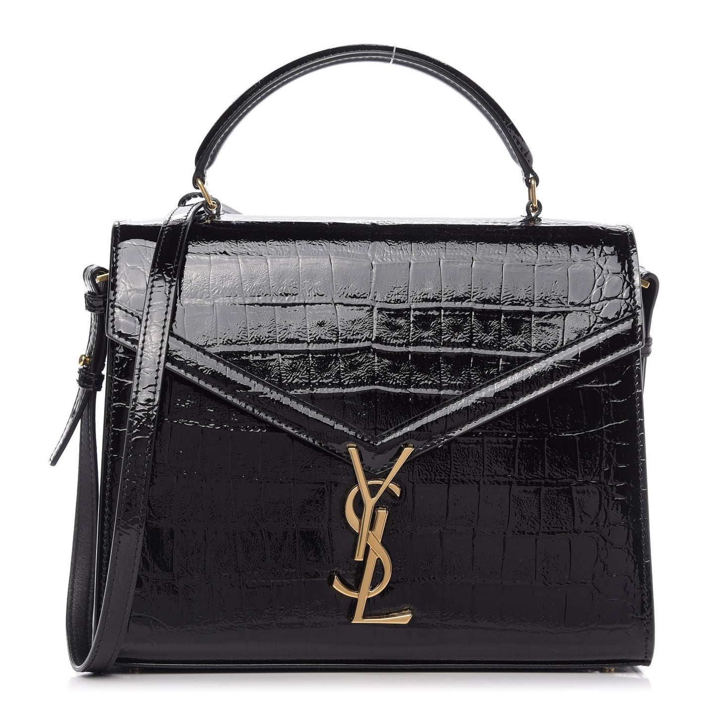 Patent Crocodile Embossed Medium Classic Monogram Cassandra Top Handle Black