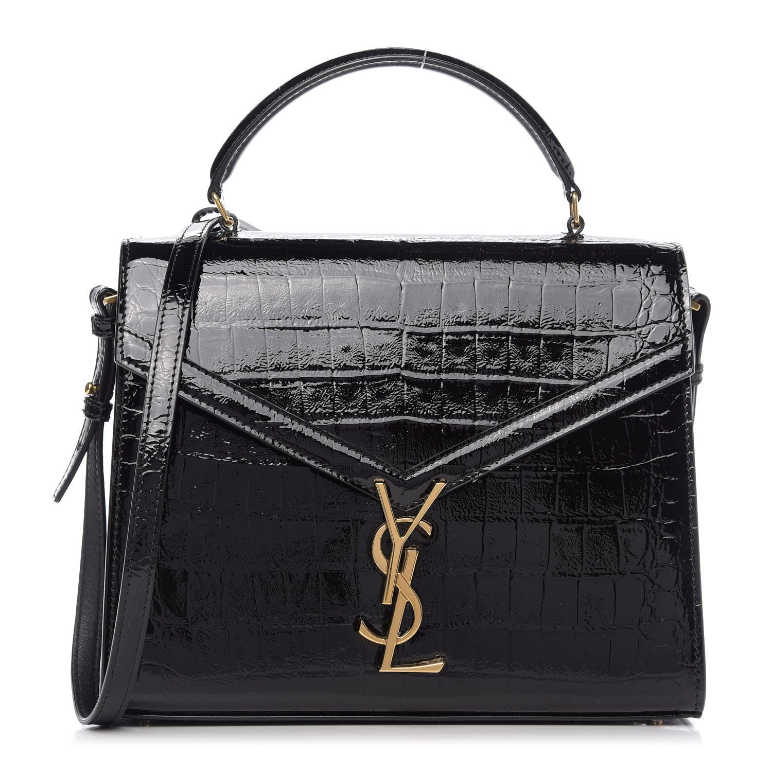 Saint Laurent Patent Crocodile Embossed Medium Classic Monogram Cassandra Top Handle Black 1 of 8