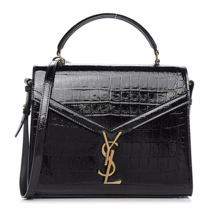Saint Laurent Patent Crocodile Embossed Medium Classic Monogram Cassandra Top Handle Black 1 of 8
