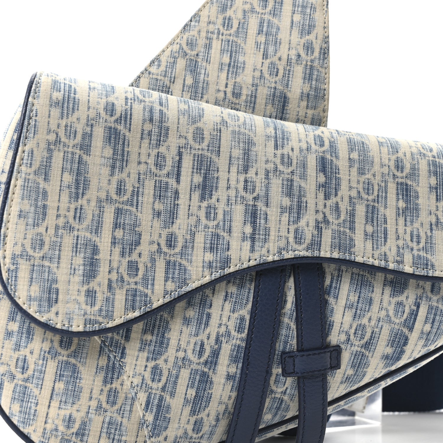 Christian Dior Denim Jacquard Oblique Kasuri Mens Saddle Bag Kasuri Blue White 7 of 9