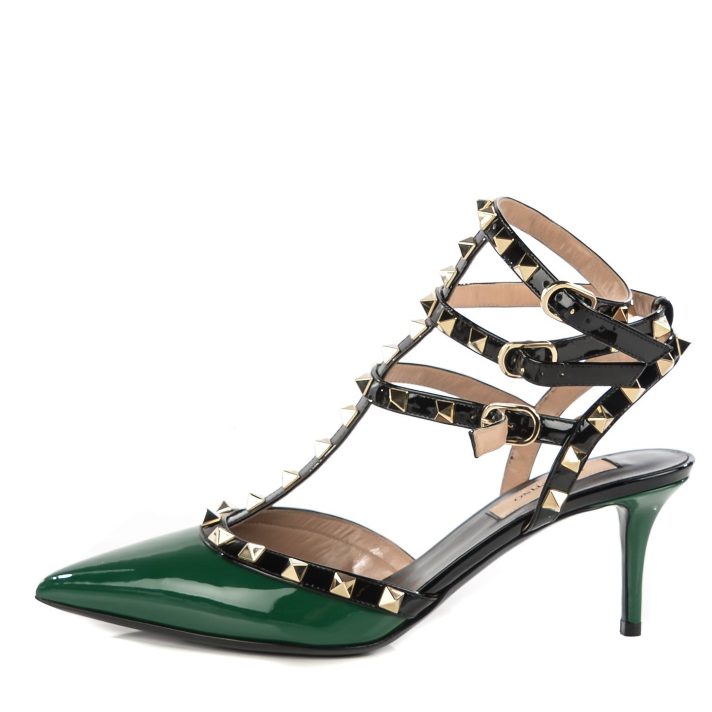 Patent Rockstud Ankle Strap 65mm Pumps 38 Smeraldo Black