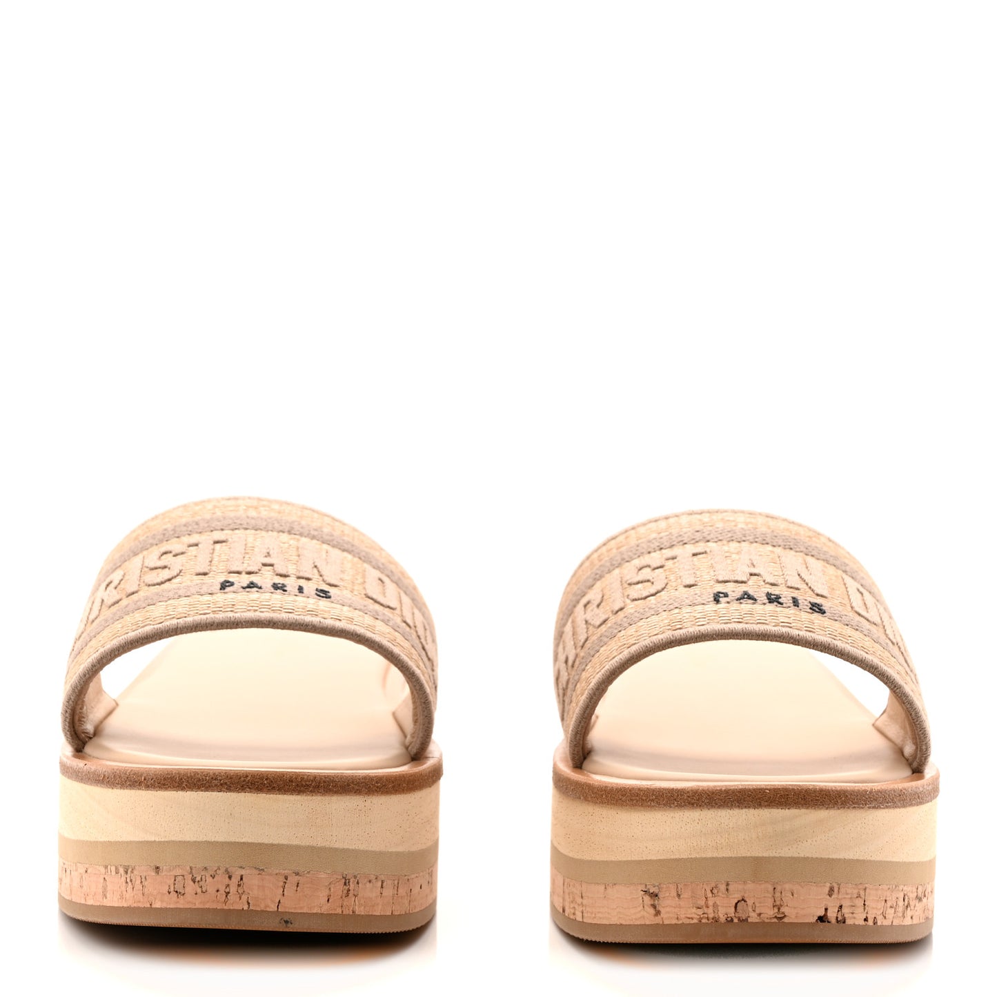 Raffia Dioriviera Embroidered Dway Platform Slide Sandals 40 Cookie