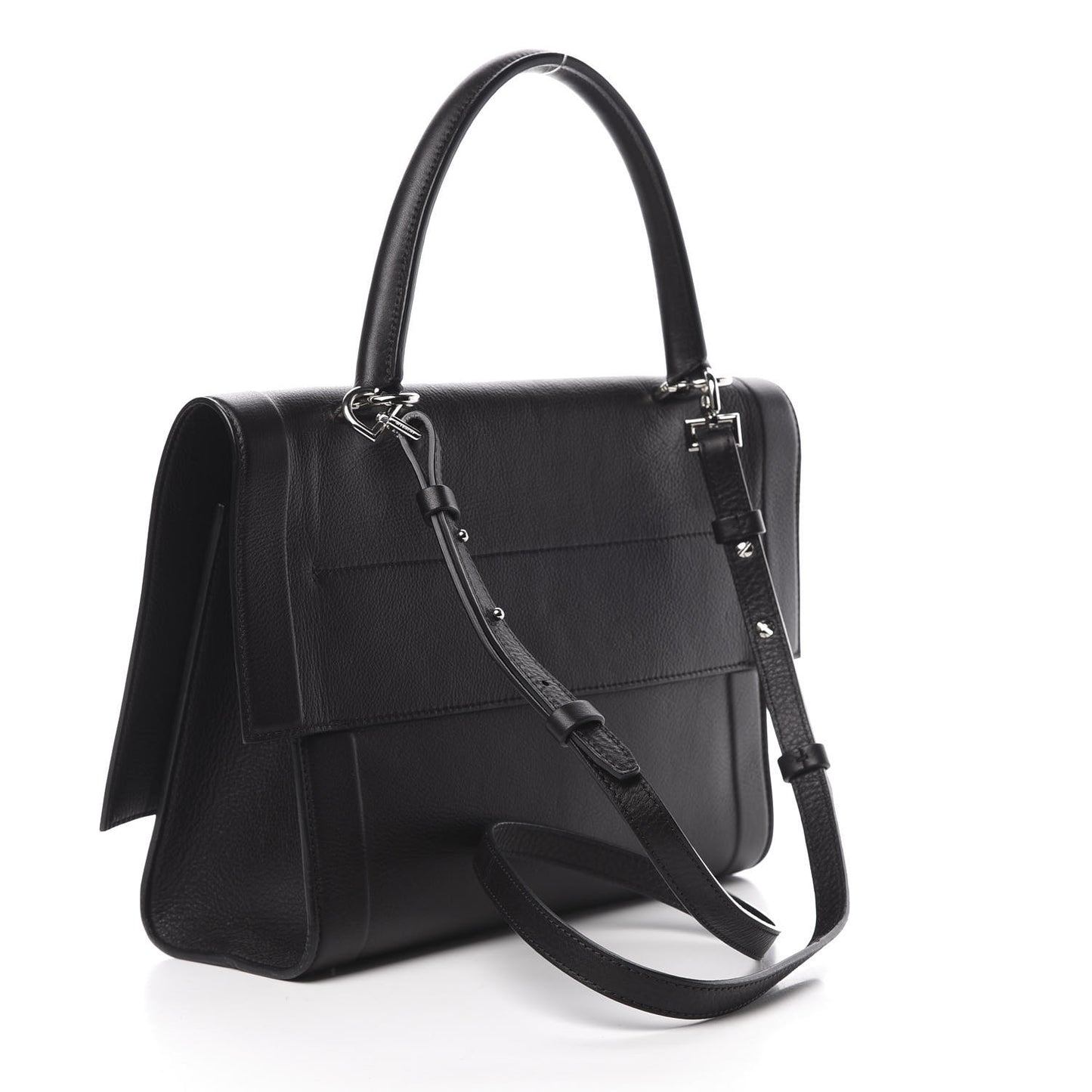 Grained Calfskin Small Shark Lock Satchel Black
