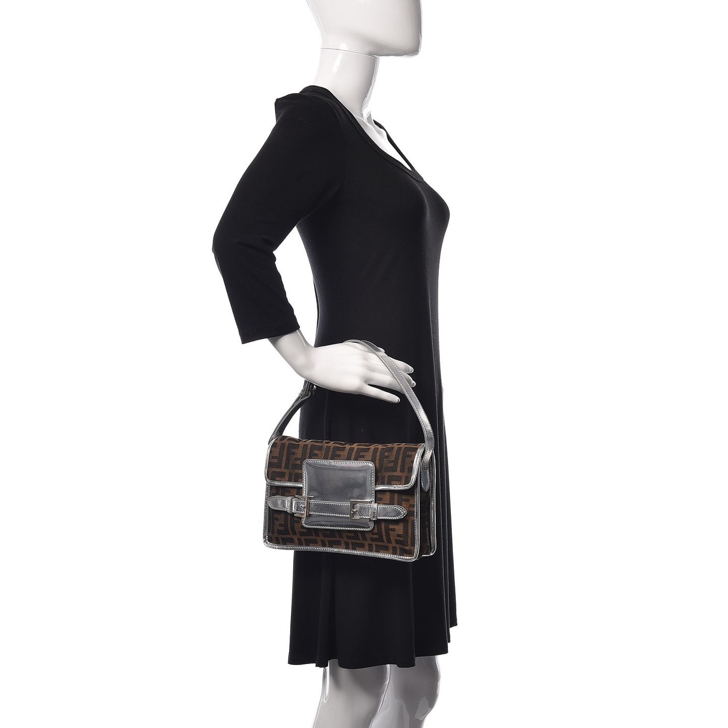 Metallic Calfskin Zucca Shoulder Bag Silver Tobacco