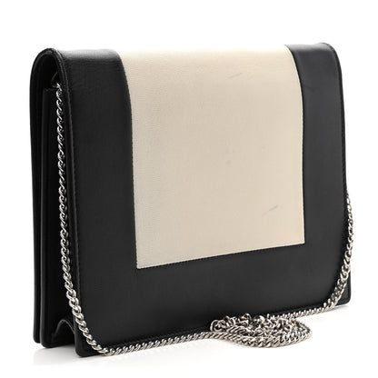Celine Smooth Lambskin Frame Evening Chain Clutch Black White 3 of 9