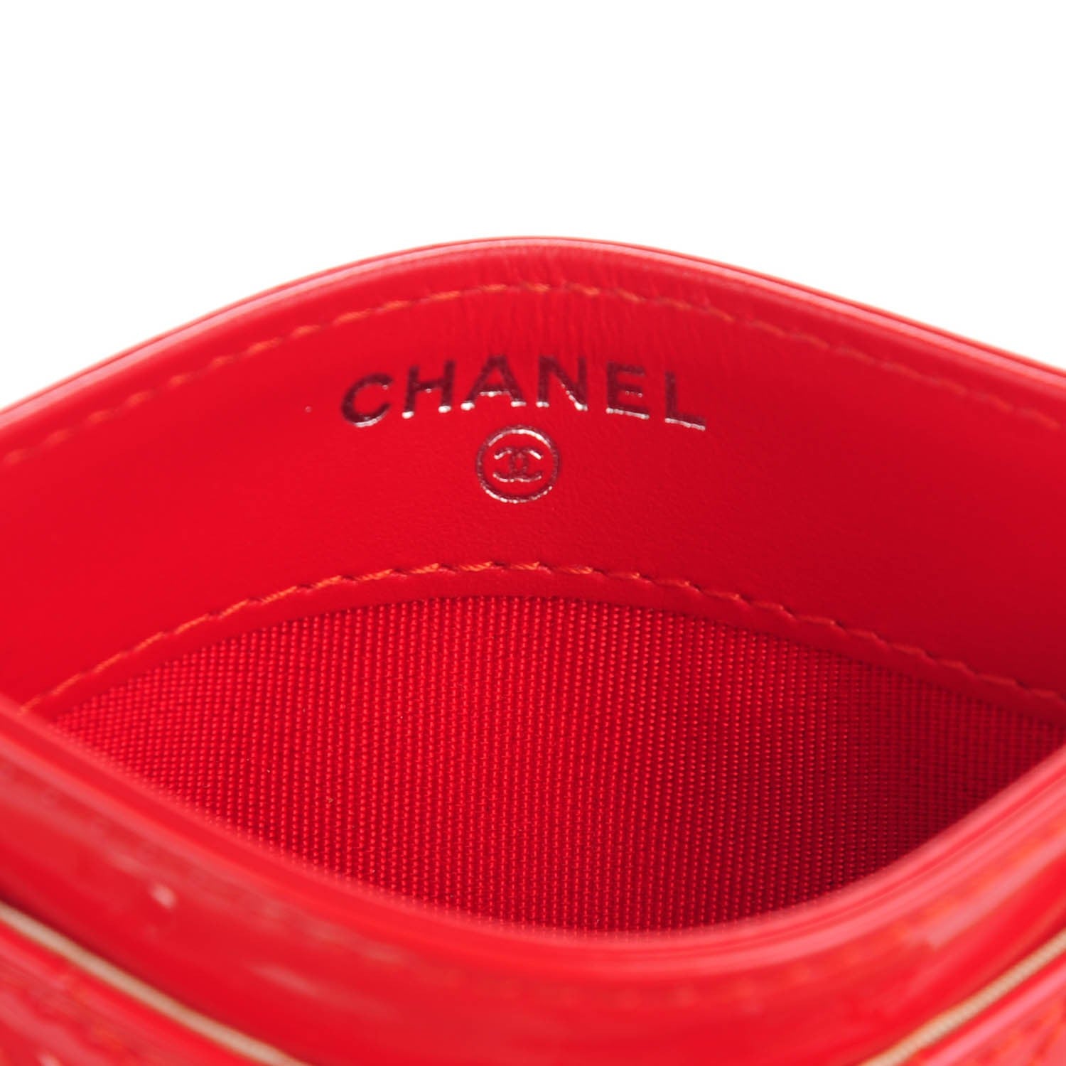 Chanel Patent Quilted Chevron Card Holder Red 7 of 8