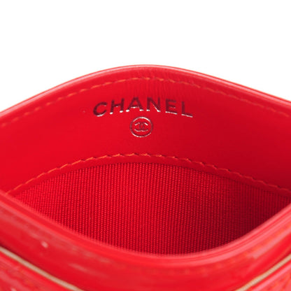 Chanel Patent Quilted Chevron Card Holder Red 7 of 8