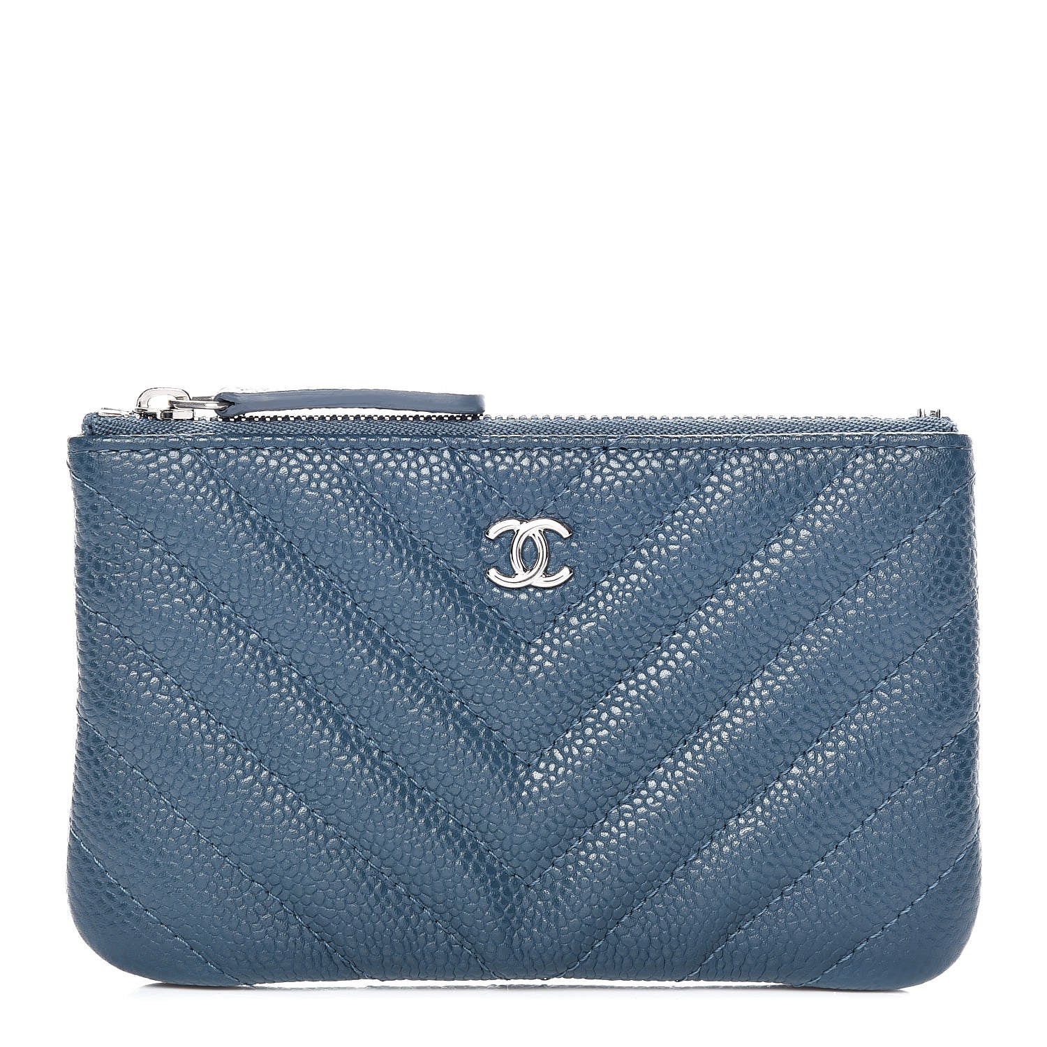 Chanel Caviar Chevron Quilted Small Cosmetic Case Blue 1 of 10