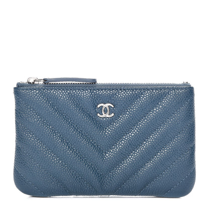 Chanel Caviar Chevron Quilted Small Cosmetic Case Blue 1 of 10