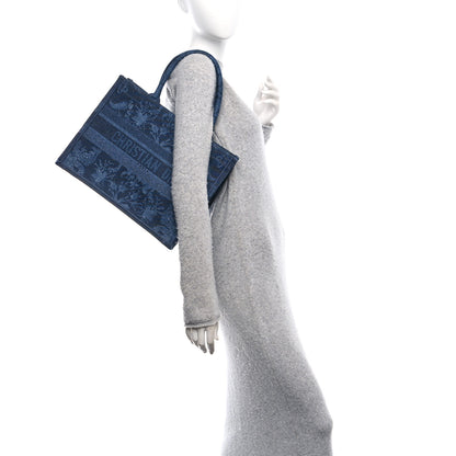 Christian Dior Denim Flowers Embroidered Medium Book Tote Blue 2 of 11