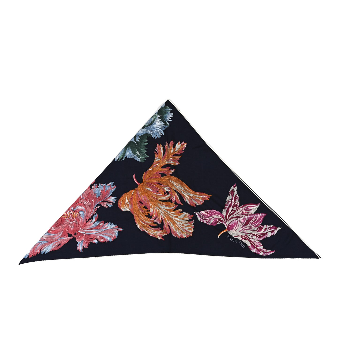 Cashmere Silk Tulipomanie Giant Pointe Triangle Scarf Marine Corail Multicolor