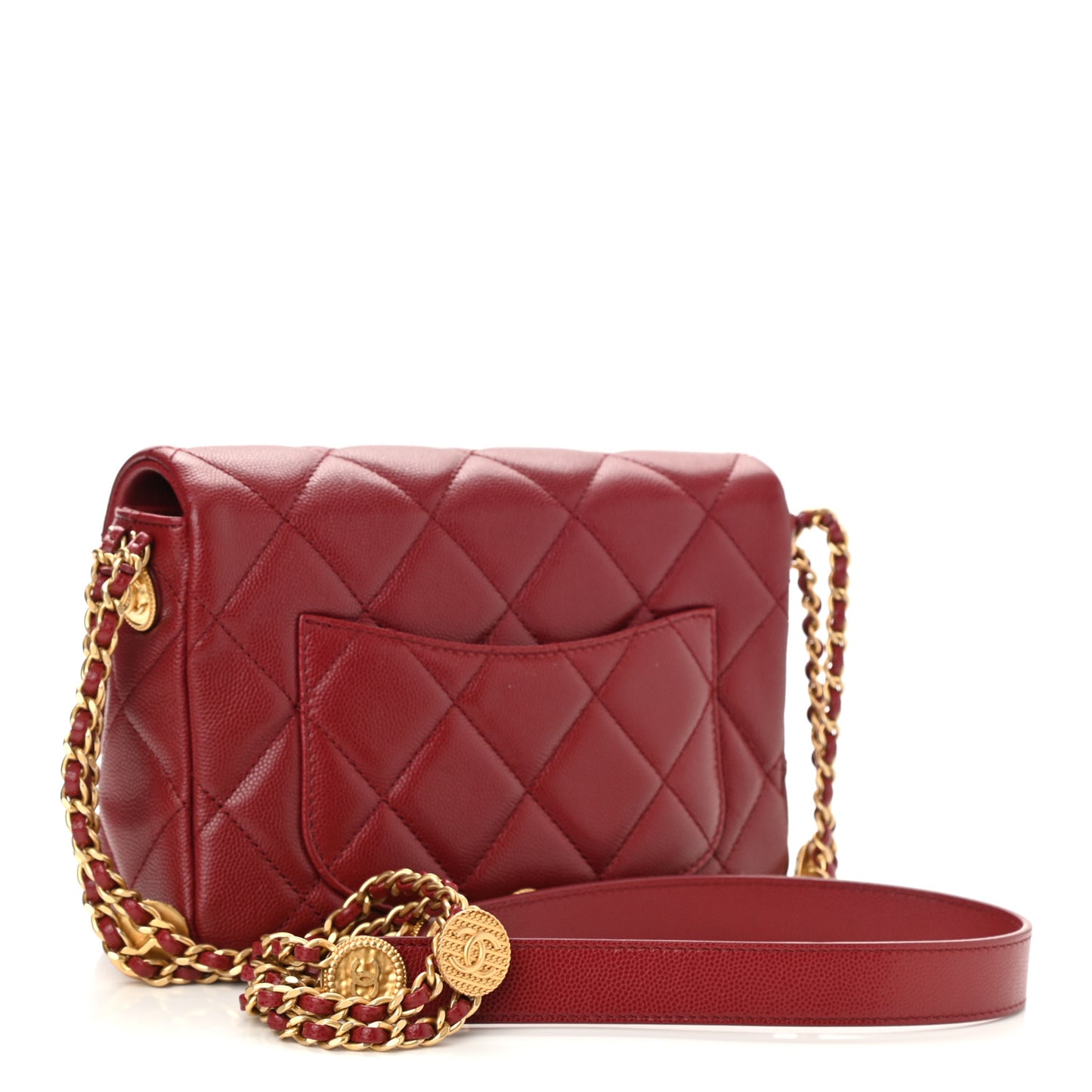 Caviar Quilted Small Twist Your Buttons Flap Burgundy