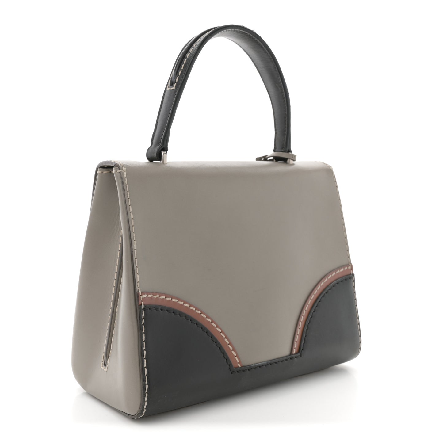 Vitello Tri-Color Medium Sound Top Handle Satchel Grigio Black