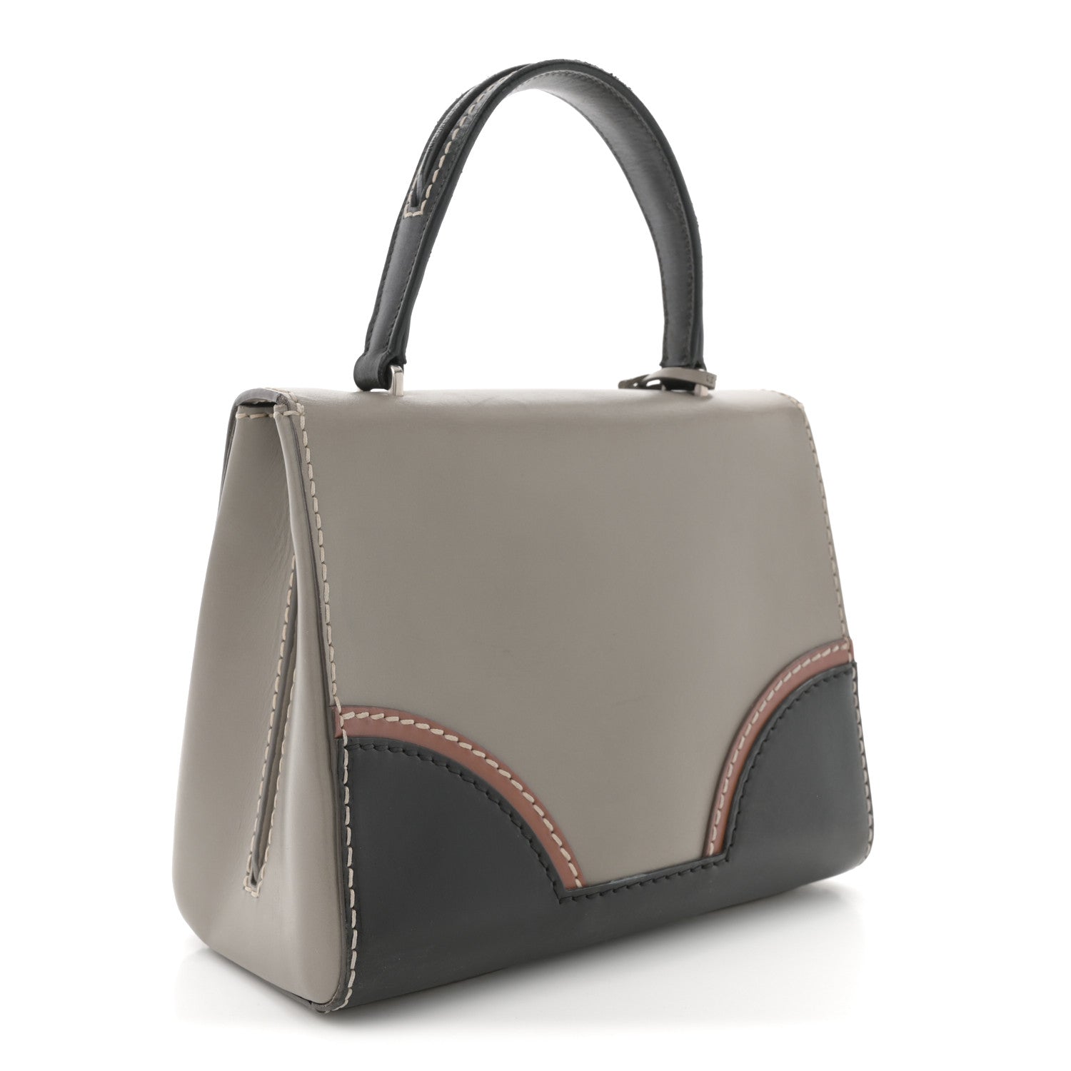Prada Vitello Tri-Color Medium Sound Top Handle Satchel Grigio Black 3 of 15
