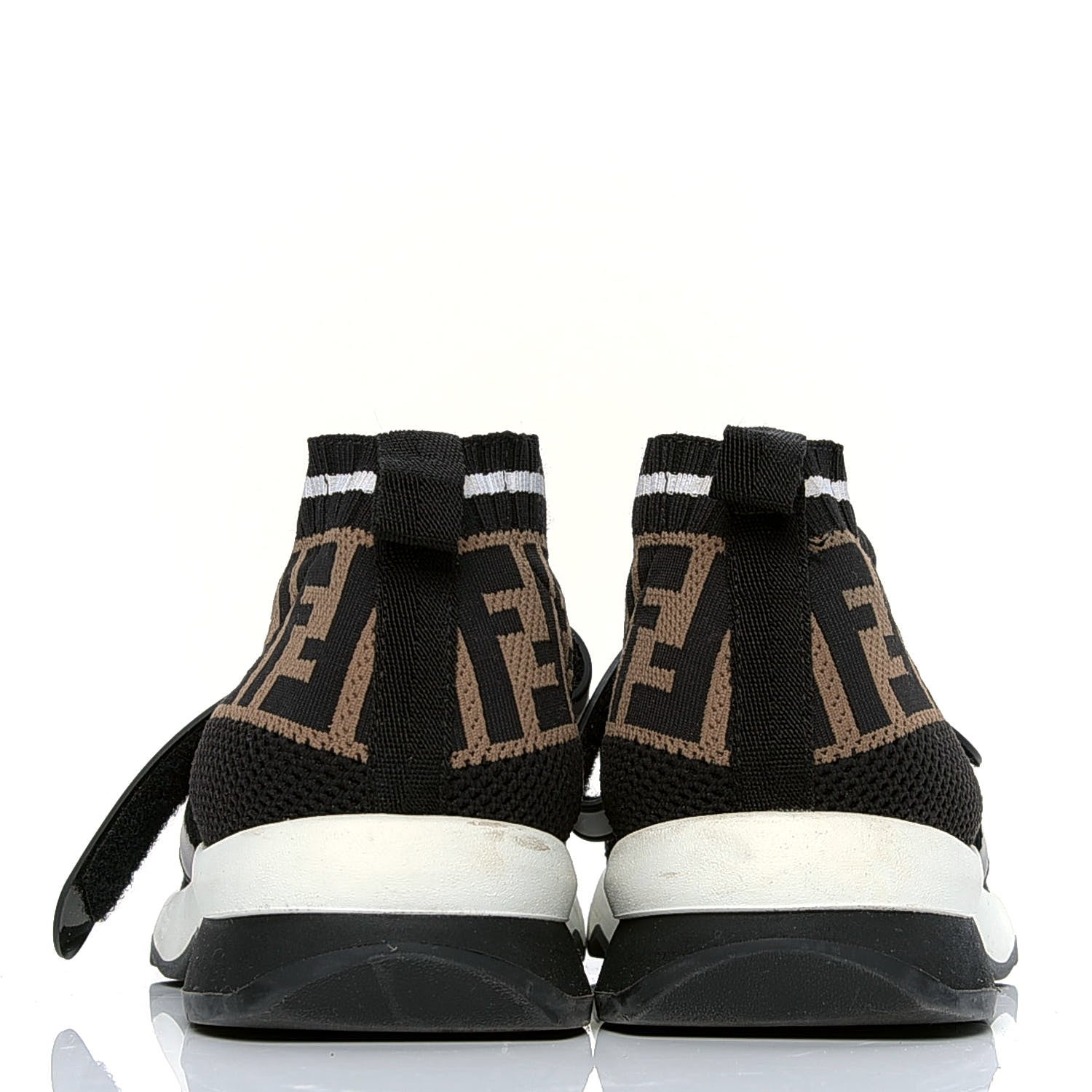 Fendi Stretch Yarn FF Stiff Band Rockoko Sneakers 40 Black White Tobacco 4 of 6