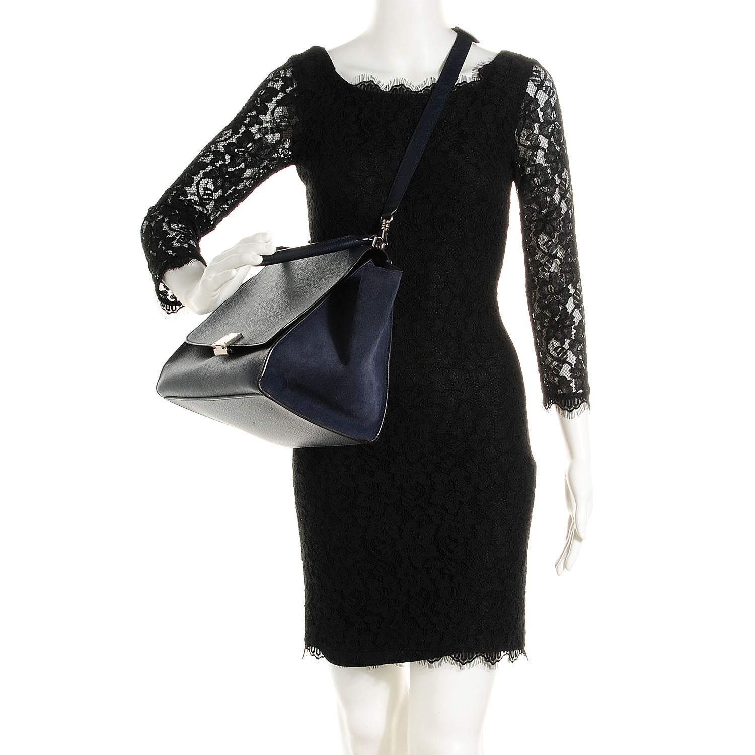 Celine Drummed Calfskin Suede Medium Trapeze Navy Blue 2 of 8