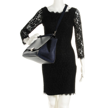 Celine Drummed Calfskin Suede Medium Trapeze Navy Blue 2 of 8