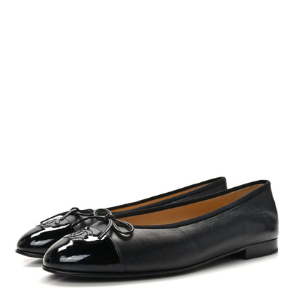 Chanel Lambskin Patent Cap Toe Ballerina Flats 39.5 Black 3 of 9