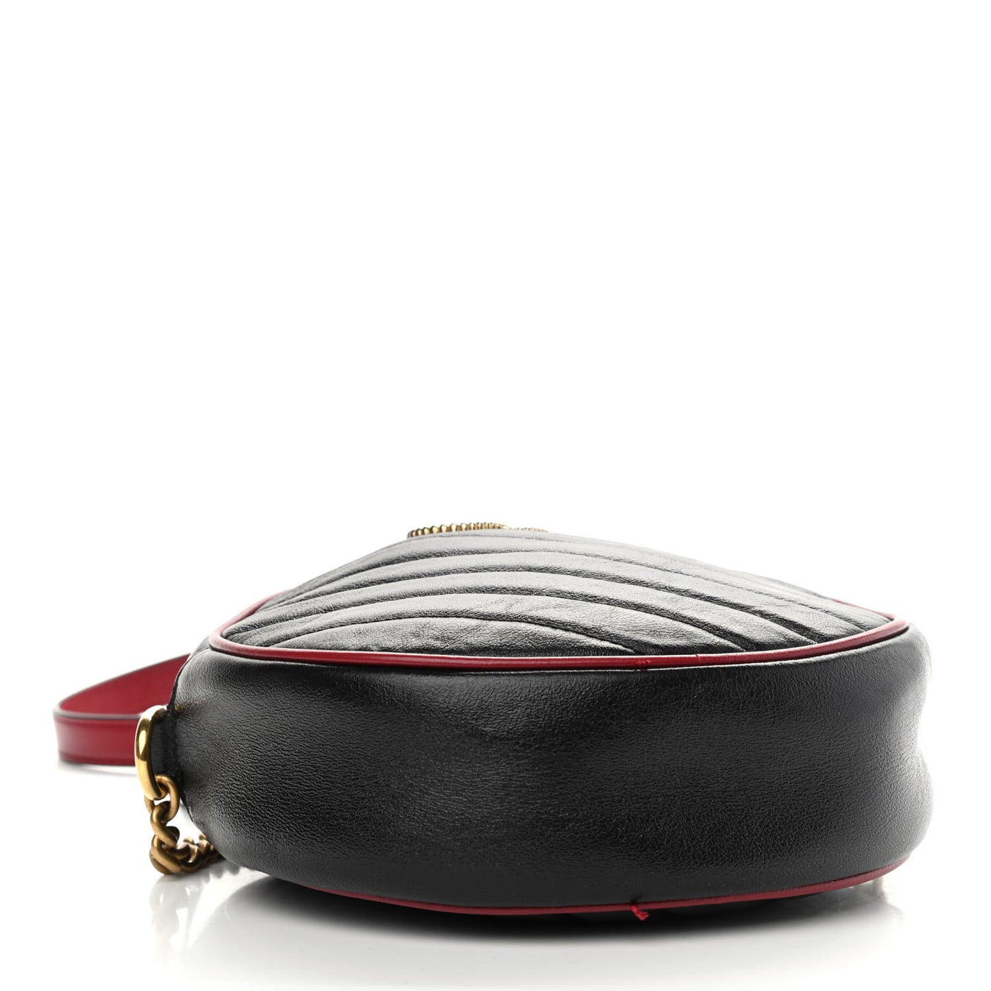 Vintage Effect Calfskin Matelasse Diagonal Mini Torchon GG Marmont Round Shoulder Bag Black Romantic Cherry