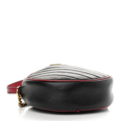 Gucci Vintage Effect Calfskin Matelasse Diagonal Mini Torchon GG Marmont Round Shoulder Bag Black Romantic Cherry 4 of 13