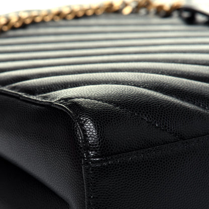 Saint Laurent Grain De Poudre Matelasse Chevron Medium Tribeca Shopping Bag Black 12 of 14