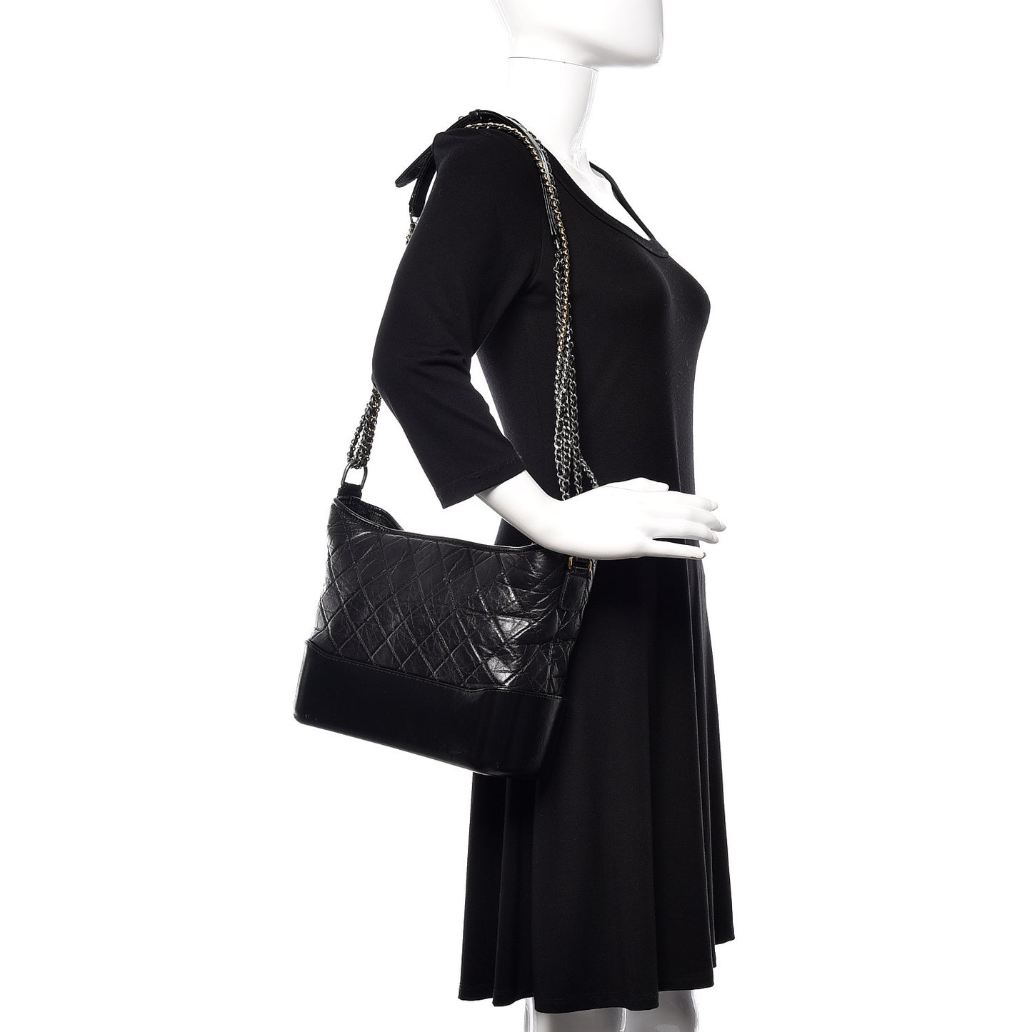 Aged Calfskin Quilted Medium Gabrielle Hobo Black