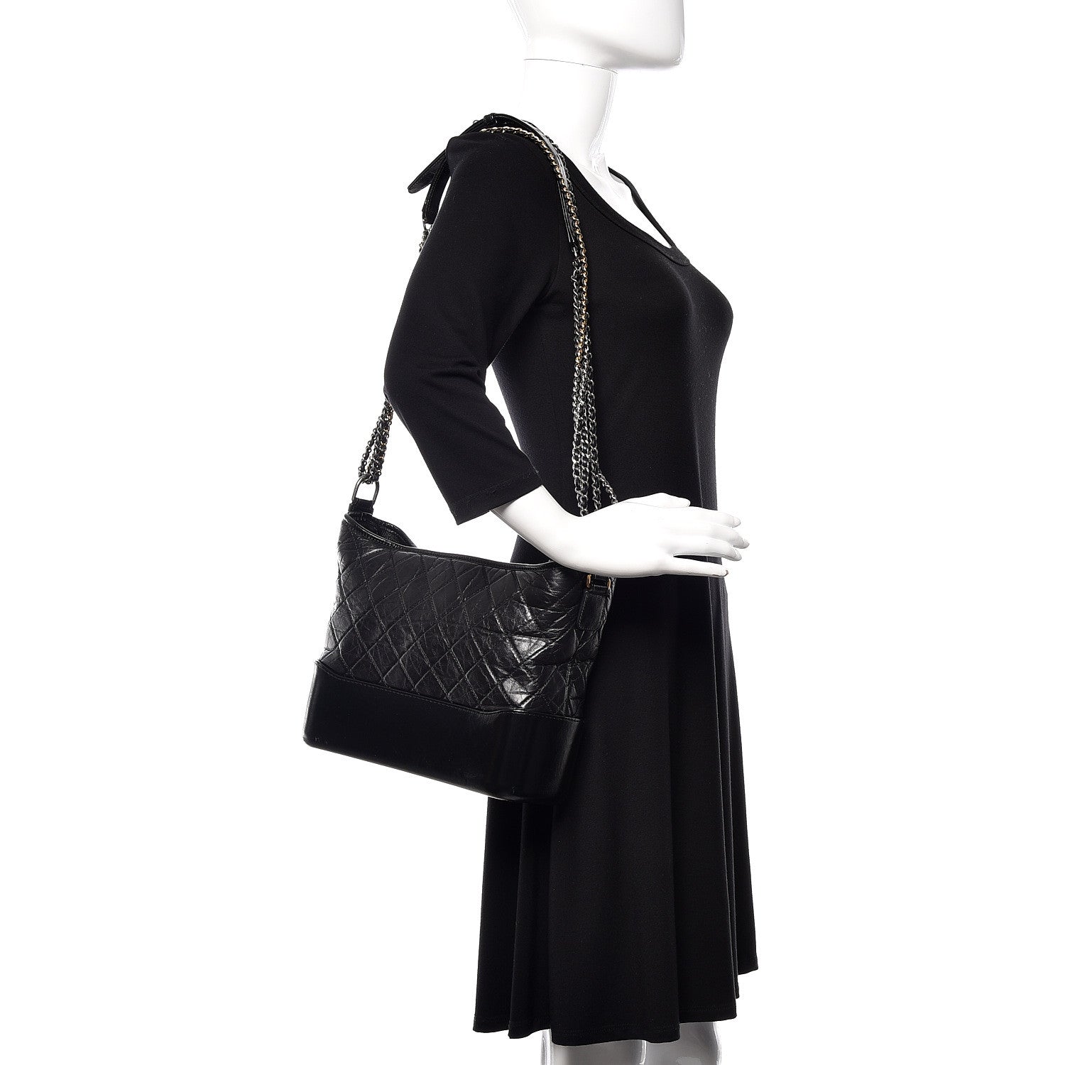 Chanel Aged Calfskin Quilted Medium Gabrielle Hobo Black 2 of 12