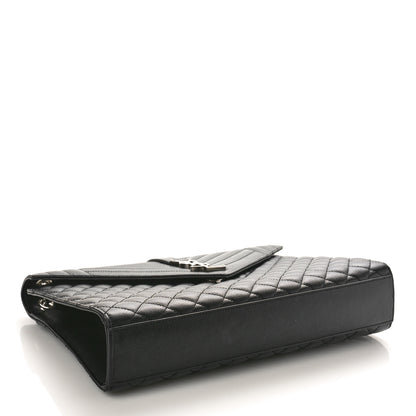 Saint Laurent Grain De Poudre Textured Mixed Matelasse Large Triquilt Monogram Satchel Black 4 of 12