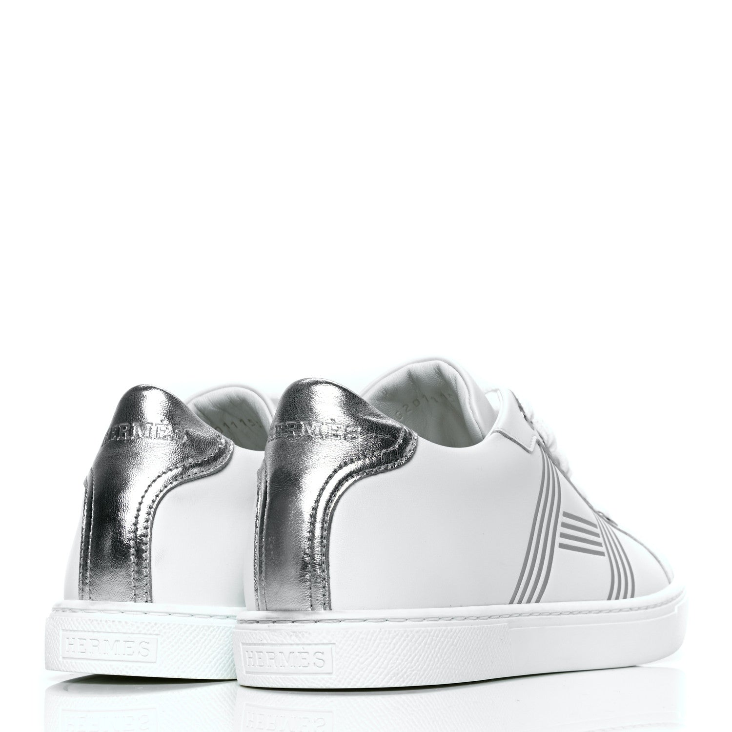 Hermes Calfskin Womens Advantage Sneakers 35 White Gris Argente 3 of 4