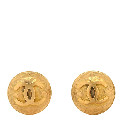 Chanel Metal Quilted CC Round Clip On Earrings Gold 1 of 4