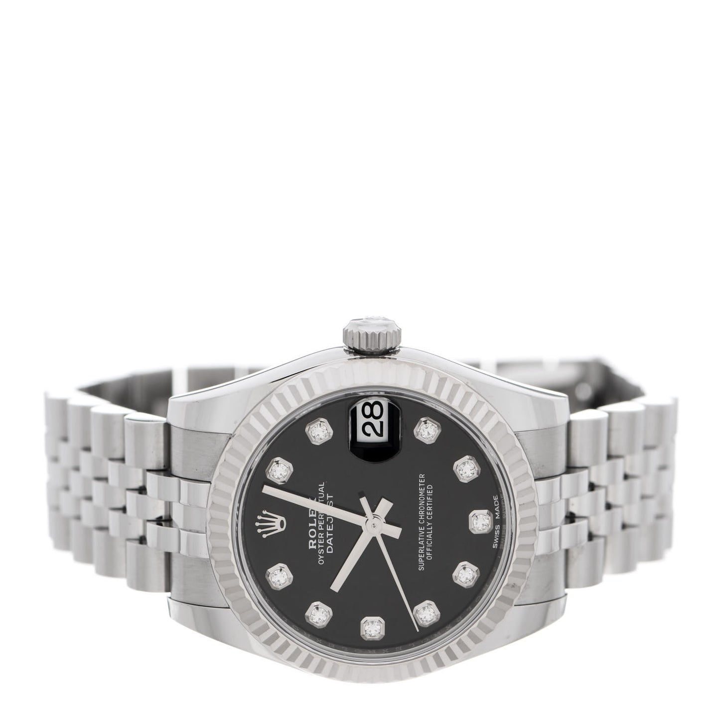 Stainless Steel 18K White Gold Diamond 31mm Oyster Perpetual Datejust Watch Black 178274