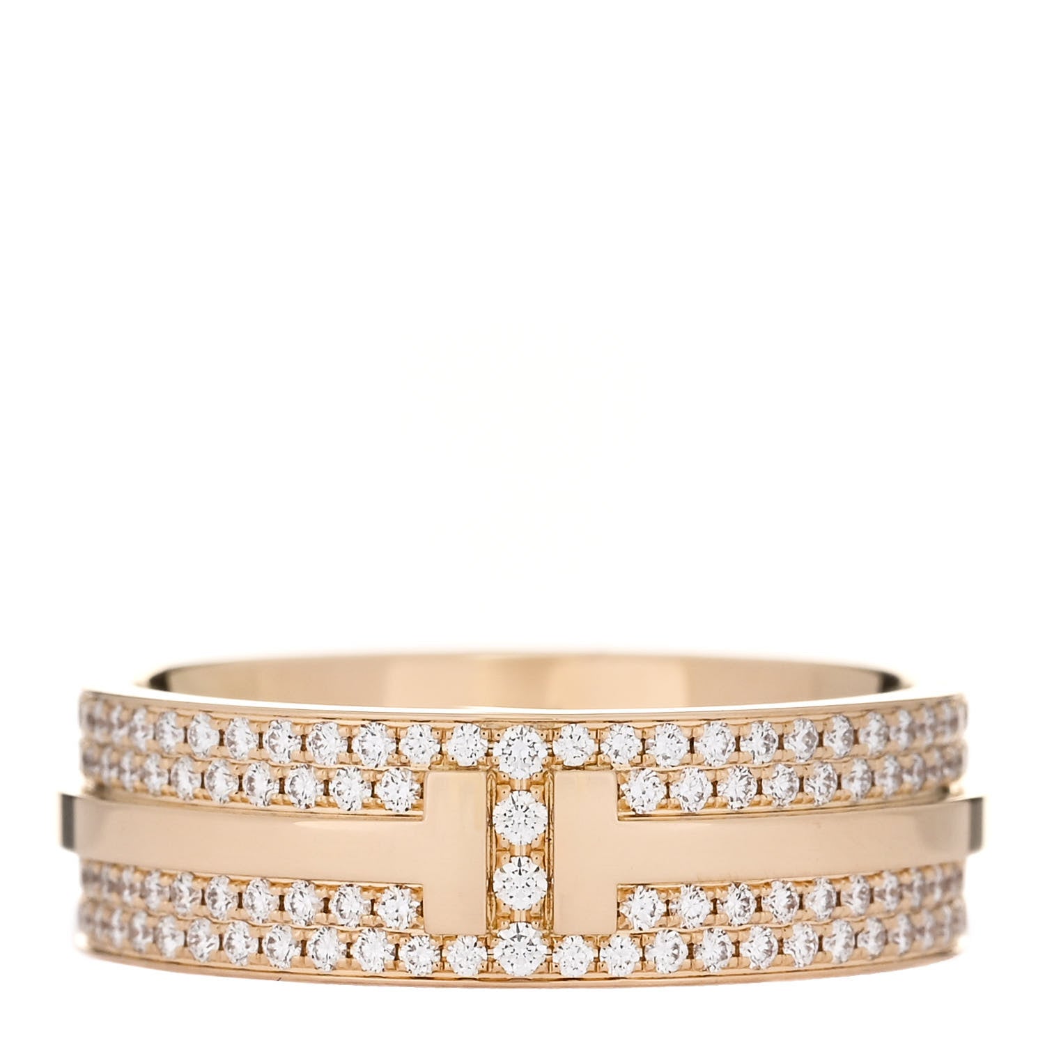 Tiffany 18K Yellow Gold Diamond Wide T Two Pave Ring 52 6 1 of 5