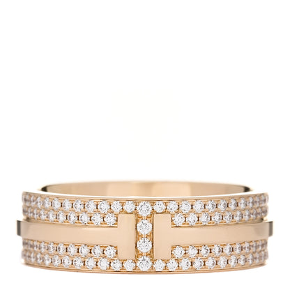 Tiffany 18K Yellow Gold Diamond Wide T Two Pave Ring 52 6 1 of 5