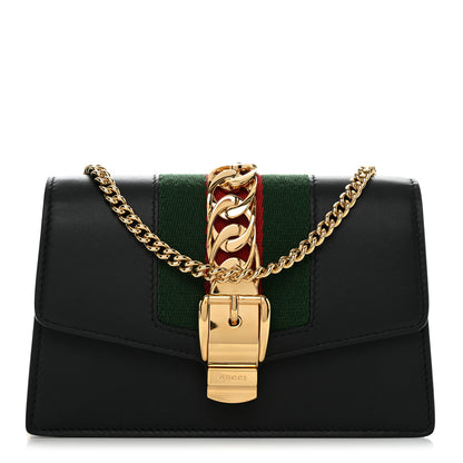 Gucci Calfskin Super Mini Sylvie Chain Shoulder Bag Black 1 of 11