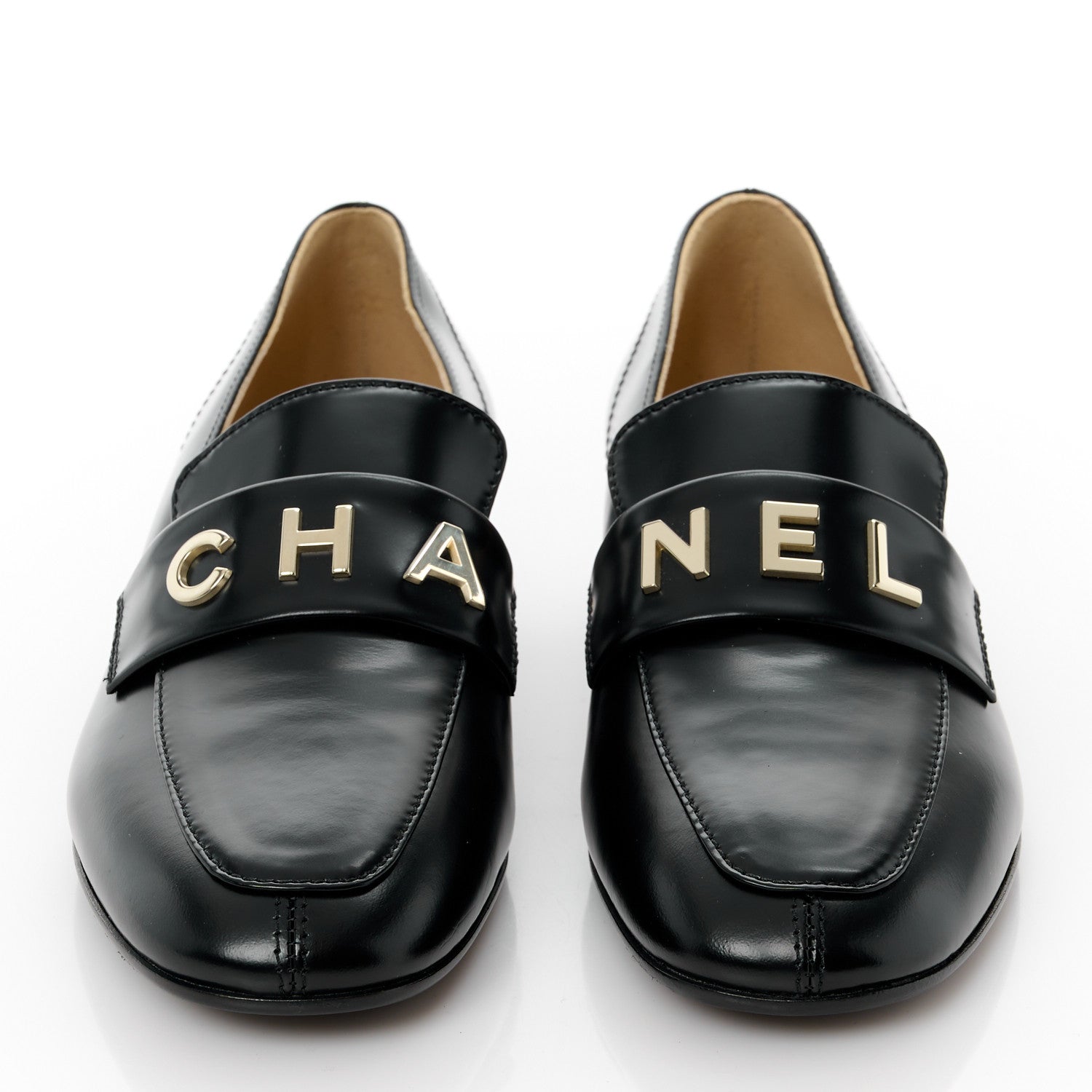 Chanel Shiny Calfskin Logo Loafers 35 Black 2 of 9