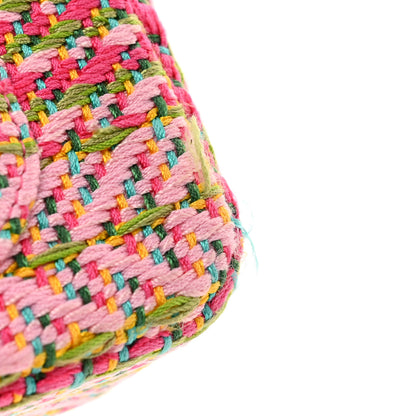Chanel Cotton Mixed Fibers Woven Mini Rectangular Flap Pink Green 10 of 11