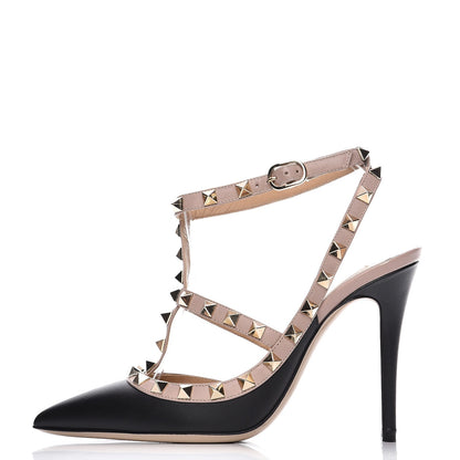 Valentino Garavani Nappa Rockstud Ankle Strap Pumps 36 Black Poudre 1 of 8