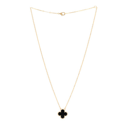 Van Cleef & Arpels 18K Yellow Gold Black Onyx Vintage Alhambra Pendant Necklace 3 of 6