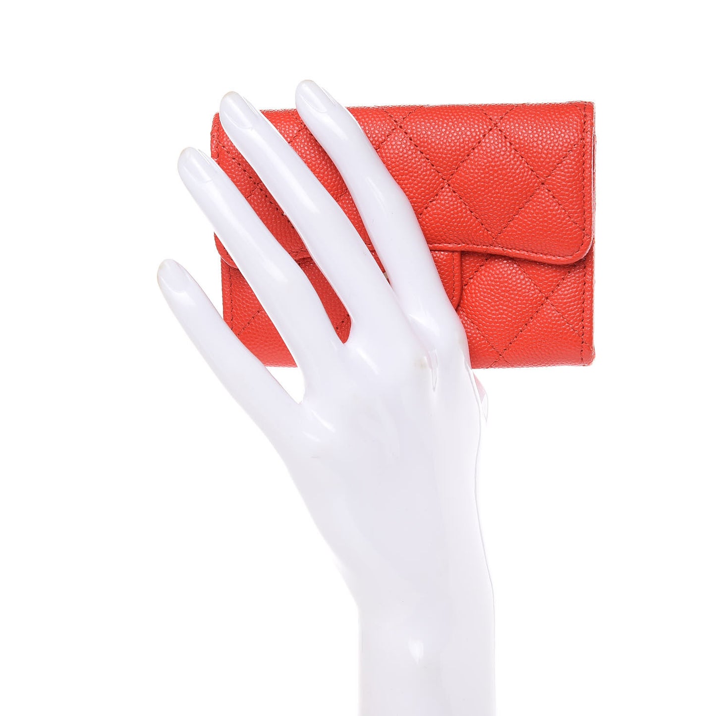 Caviar Quilted Flap Card Holder Wallet Red