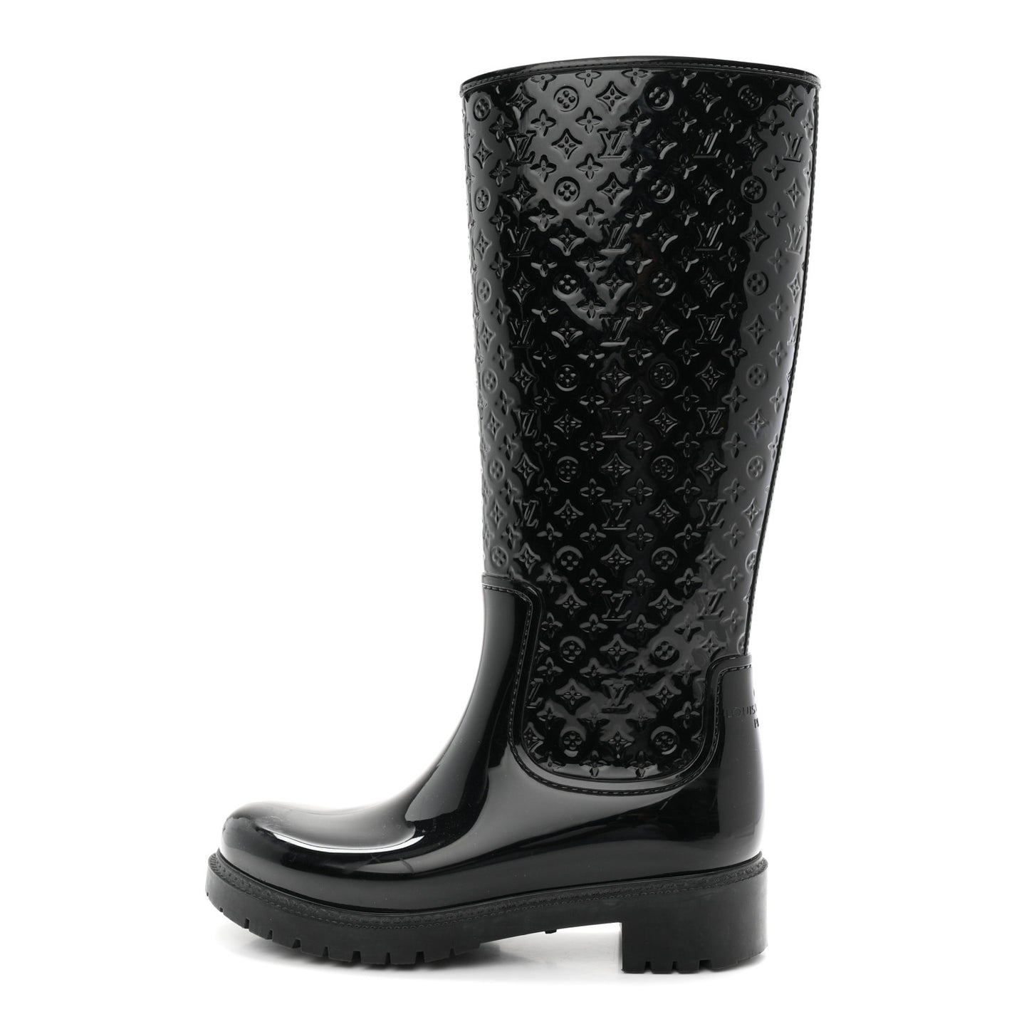 Rubber Embossed Monogram Splash Rain Boots 38 Black