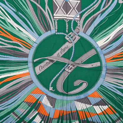Hermes Cashmere Silk Ceintures et Liens Shawl 140 Bleu Klein Blanc Vert 5 of 7